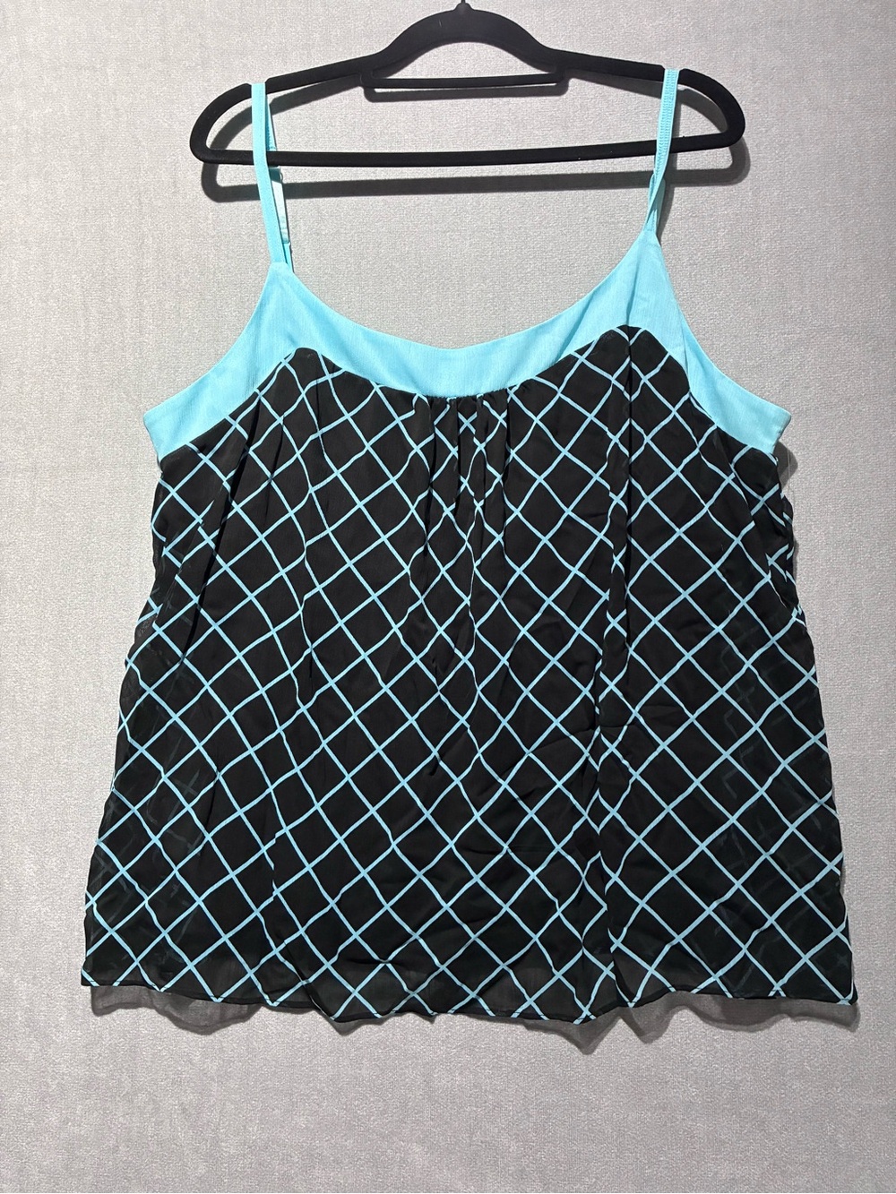 New York & Company Windowpane Grid Cami Tank Top Black Turquoise NWOT XL